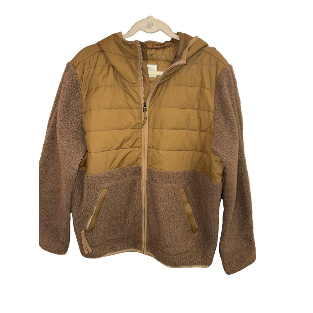 REI Co-Op‎ Sz Large Wallace Lake Sherpa Hoodie Pullover Jacket Brown/Olive MENS